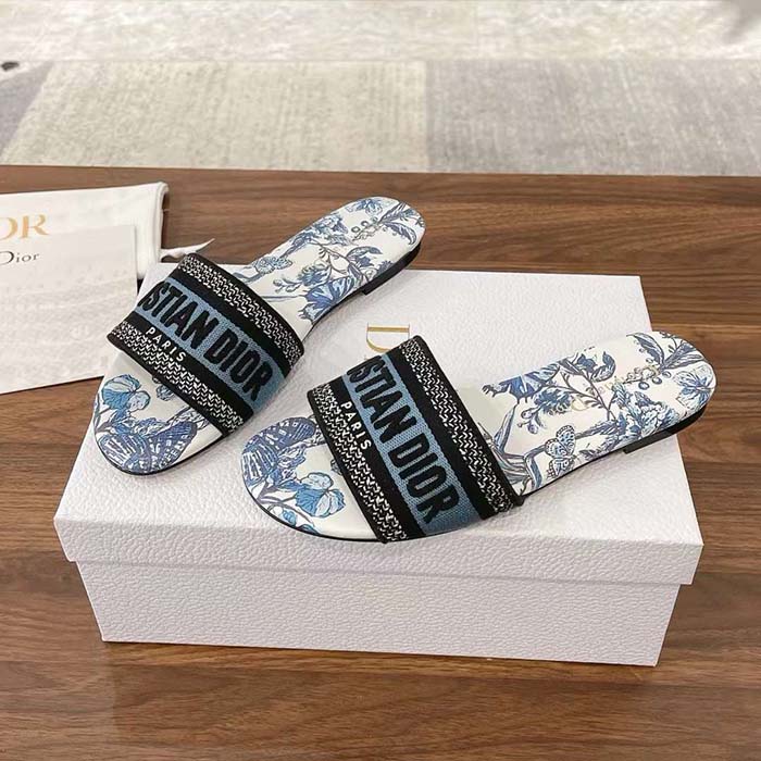 Dior Unisex CD Dway Slide Blue Multicolor Embroidered Cotton Toile De Jouy Mexico
