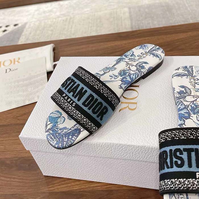 Dior Unisex CD Dway Slide Blue Multicolor Embroidered Cotton Toile De Jouy Mexico