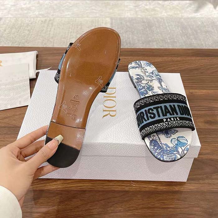 Dior Unisex CD Dway Slide Blue Multicolor Embroidered Cotton Toile De Jouy Mexico