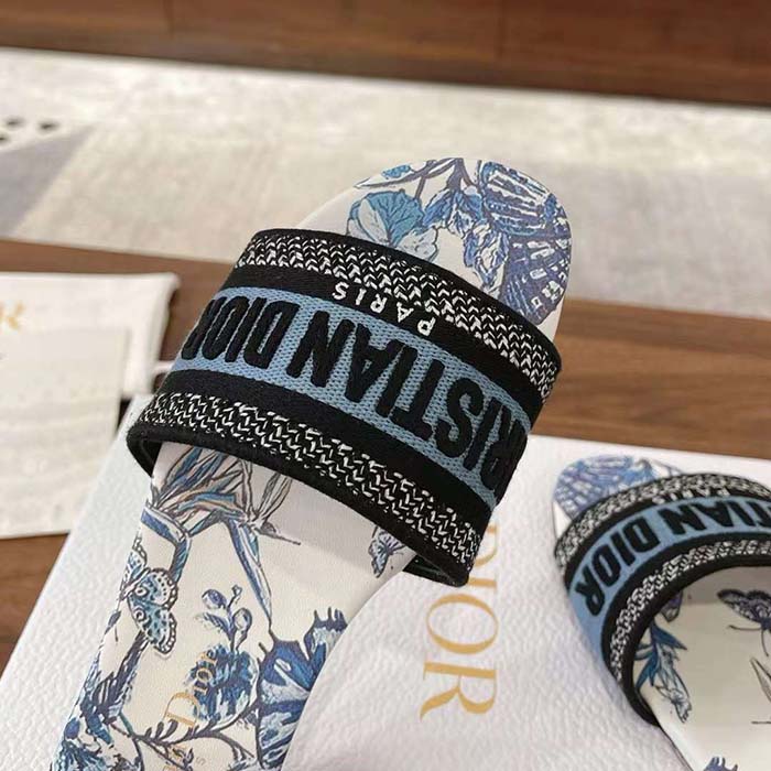 Dior Unisex CD Dway Slide Blue Multicolor Embroidered Cotton Toile De Jouy Mexico