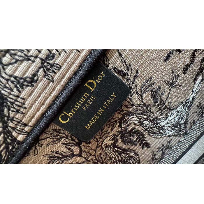 Dior Unisex Large Dior Book Tote Beige Black Toile De Jouy Soleil Embroidery