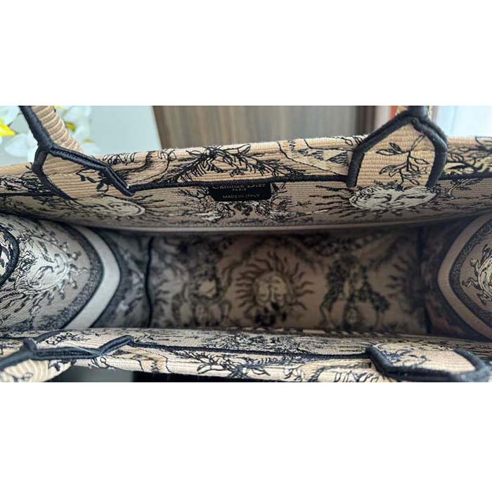 Dior Unisex Large Dior Book Tote Beige Black Toile De Jouy Soleil Embroidery