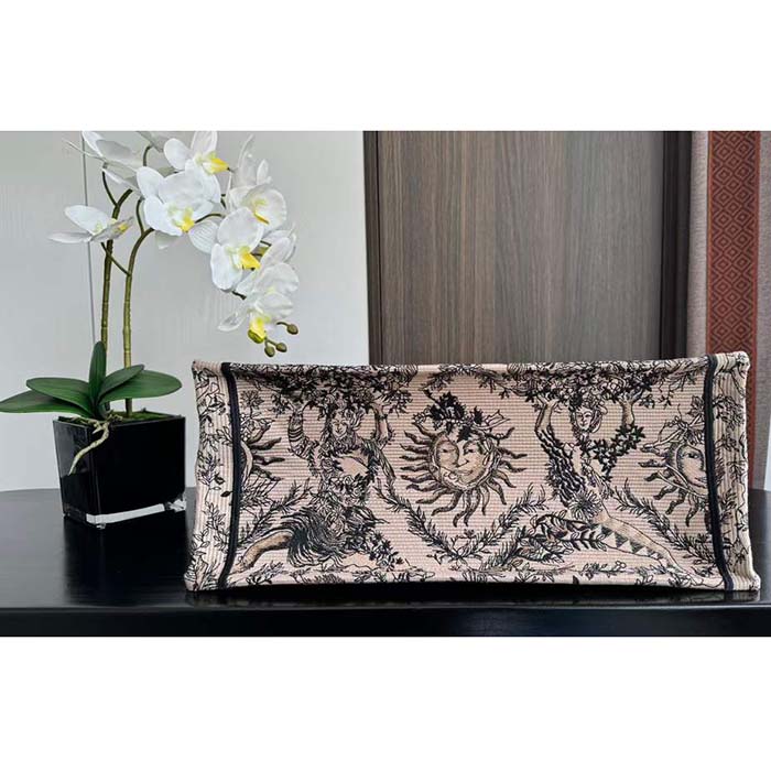 Dior Unisex Large Dior Book Tote Beige Black Toile De Jouy Soleil Embroidery