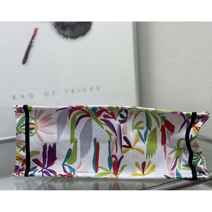 Dior Unisex Large Dior Book Tote White Multicolor Toile De Jouy Fantastica Embroidery
