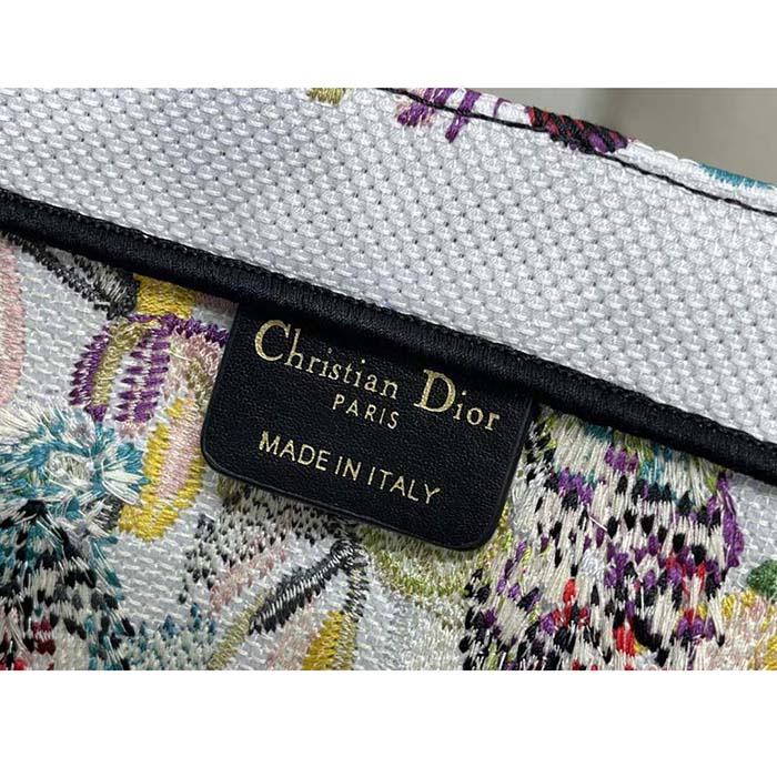 Dior Unisex Large Dior Book Tote White Multicolor Toile De Jouy Fantastica Embroidery