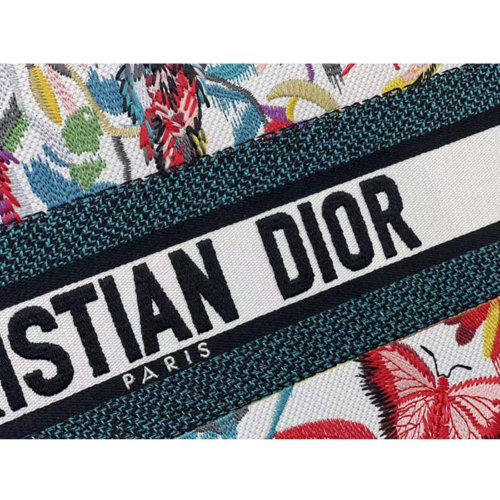 Dior Unisex Large Dior Book Tote White Multicolor Toile De Jouy Fantastica Embroidery