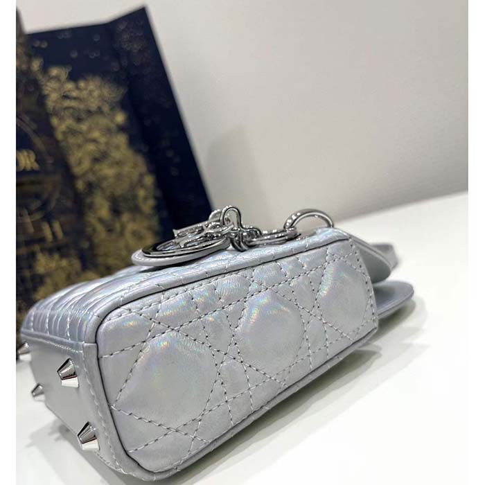 Dior Women CD Dior Or Lady Dior Micro Bag Metallic Crinkled Cannage Calfskin