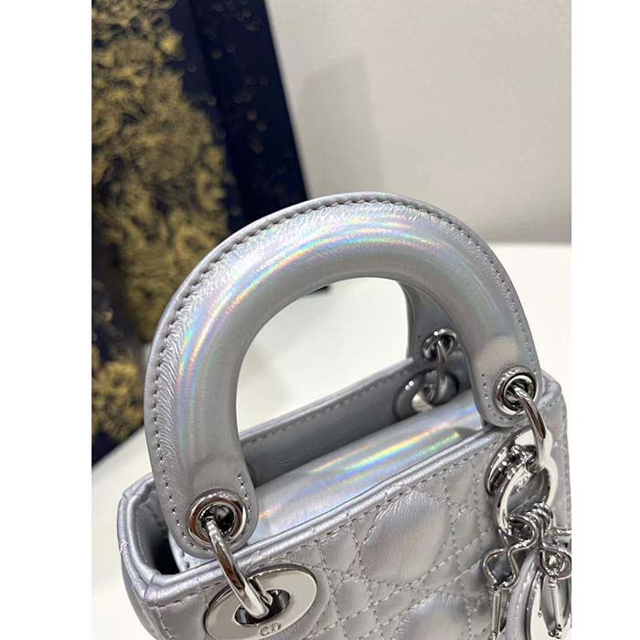 Dior Women CD Dior Or Lady Dior Micro Bag Metallic Crinkled Cannage Calfskin
