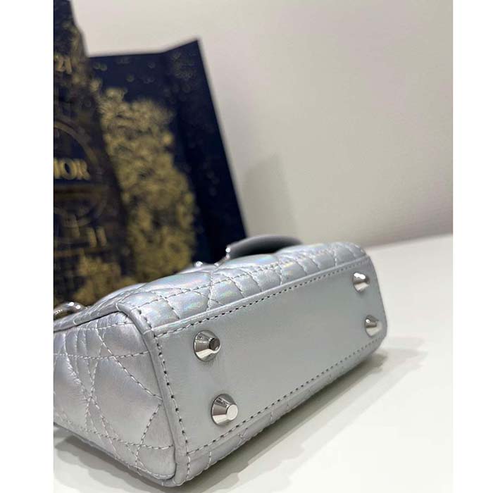 Dior Women CD Dior Or Lady Dior Micro Bag Metallic Crinkled Cannage Calfskin