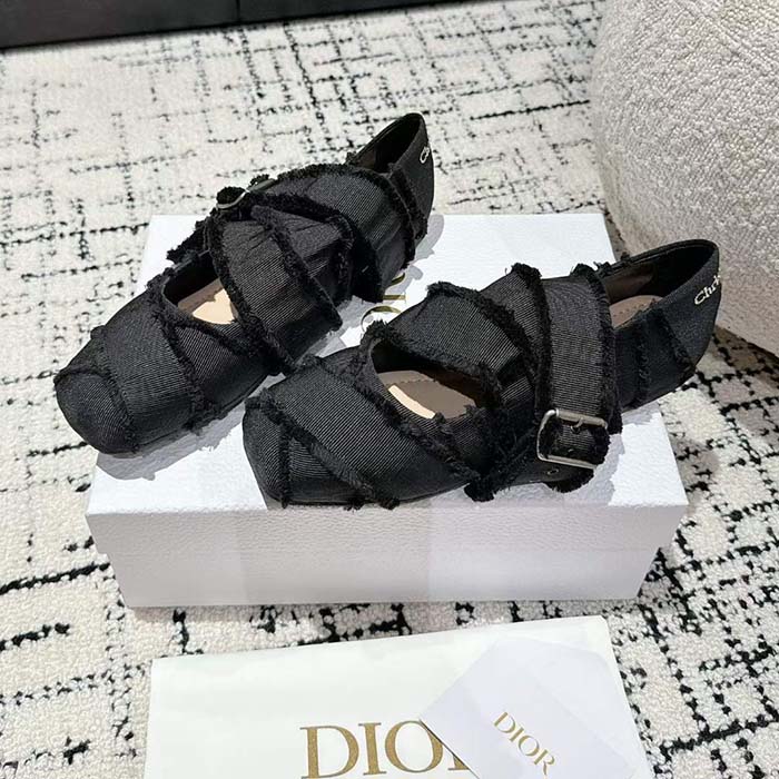 Dior Women CD Dior Songe Ballet Flat Black Fringed Grosgrain