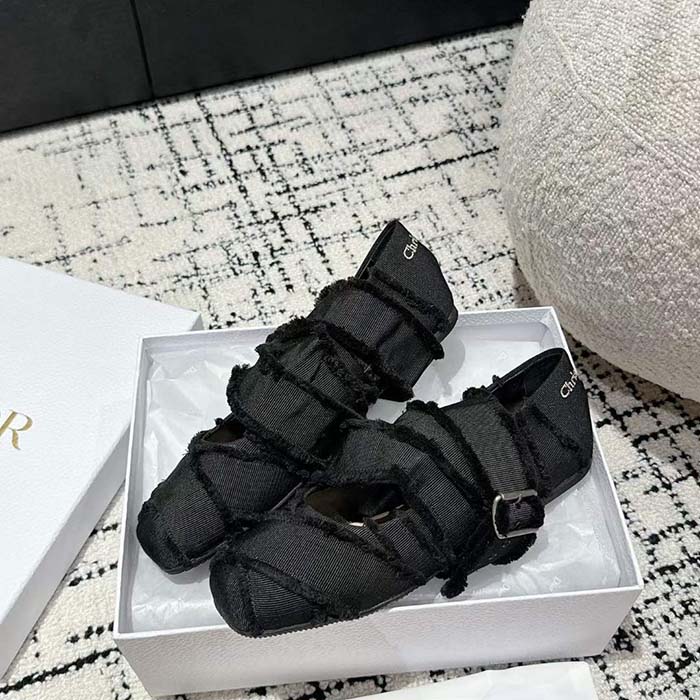 Dior Women CD Dior Songe Ballet Flat Black Fringed Grosgrain