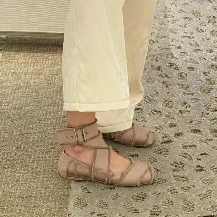Dior Women CD Dior Songe Ballet Flat Nude Fringed Grosgrain