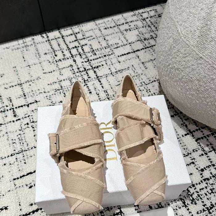 Dior Women CD Dior Songe Ballet Flat Nude Fringed Grosgrain