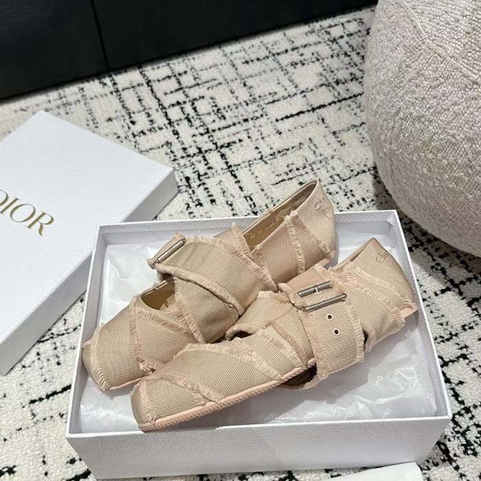 Dior Women CD Dior Songe Ballet Flat Nude Fringed Grosgrain