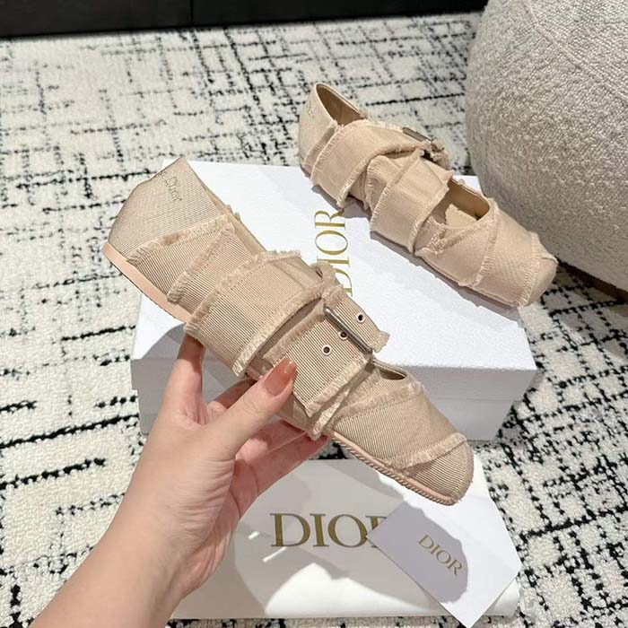 Dior Women CD Dior Songe Ballet Flat Nude Fringed Grosgrain