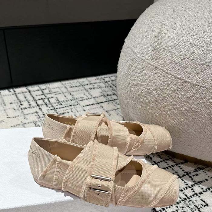 Dior Women CD Dior Songe Ballet Flat Nude Fringed Grosgrain