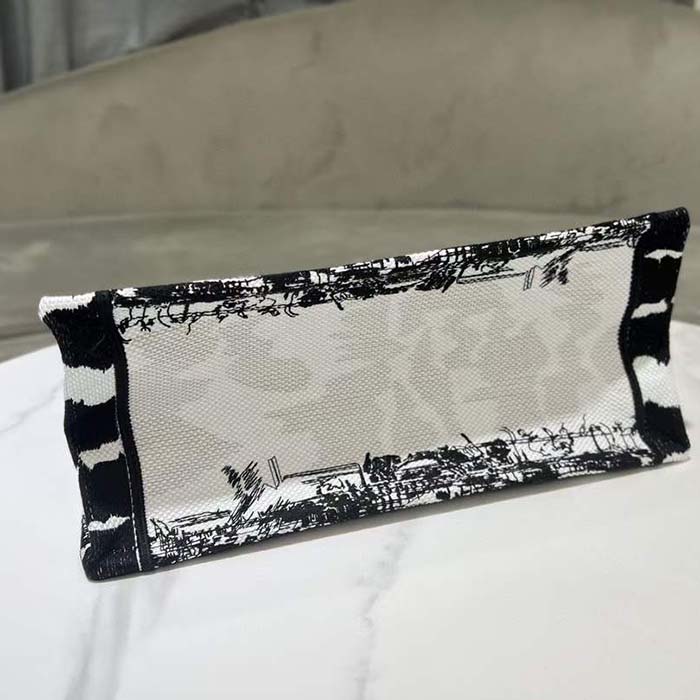 Dior Women CD Medium Dior Book Tote White Black Paris Embroidery