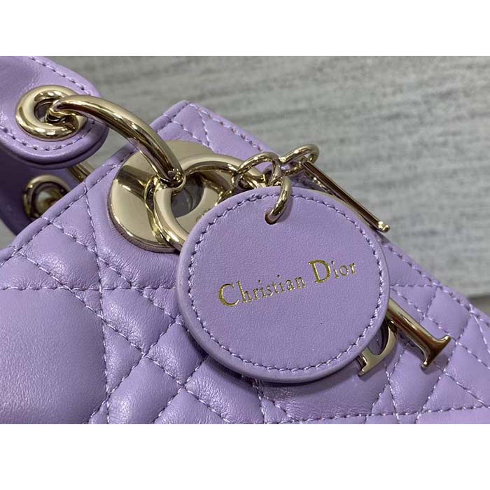 Dior Women CD Mini Lady Dior Bag Lilac Cannage Lambskin