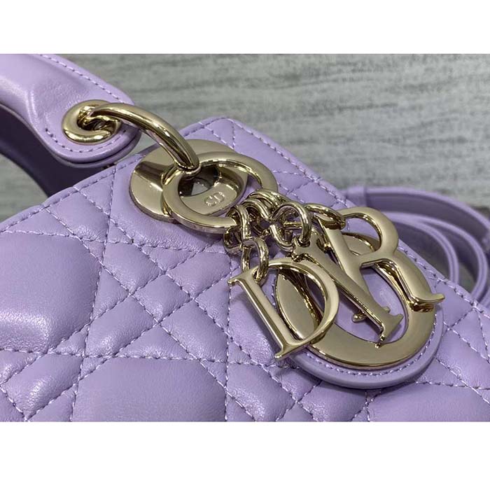 Dior Women CD Mini Lady Dior Bag Lilac Cannage Lambskin