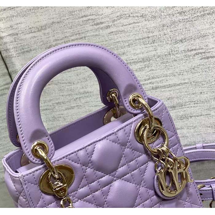 Dior Women CD Mini Lady Dior Bag Lilac Cannage Lambskin