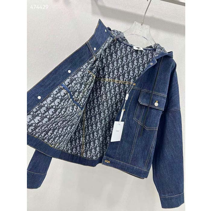 Dior Men CD Oversized Hooded Jacket Blue Cotton Denim Dior Oblique Interior