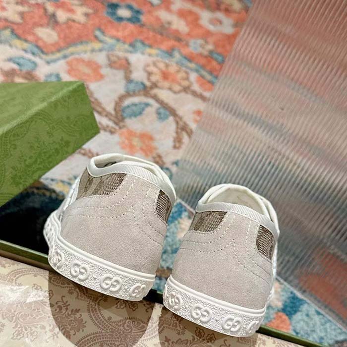 Gucci Unisex GG Canvas Sneaker Beige Ebony Original GG Canvas Lace Up Flat