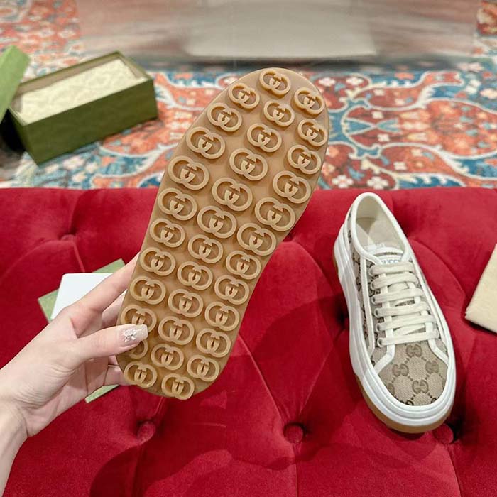 Gucci Unisex GG Sneaker Beige Ebony Original GG Canvas Low Heel