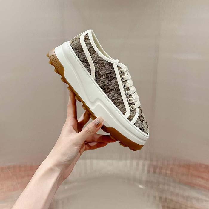 Gucci Unisex GG Sneaker Beige Ebony Original GG Canvas Low Heel