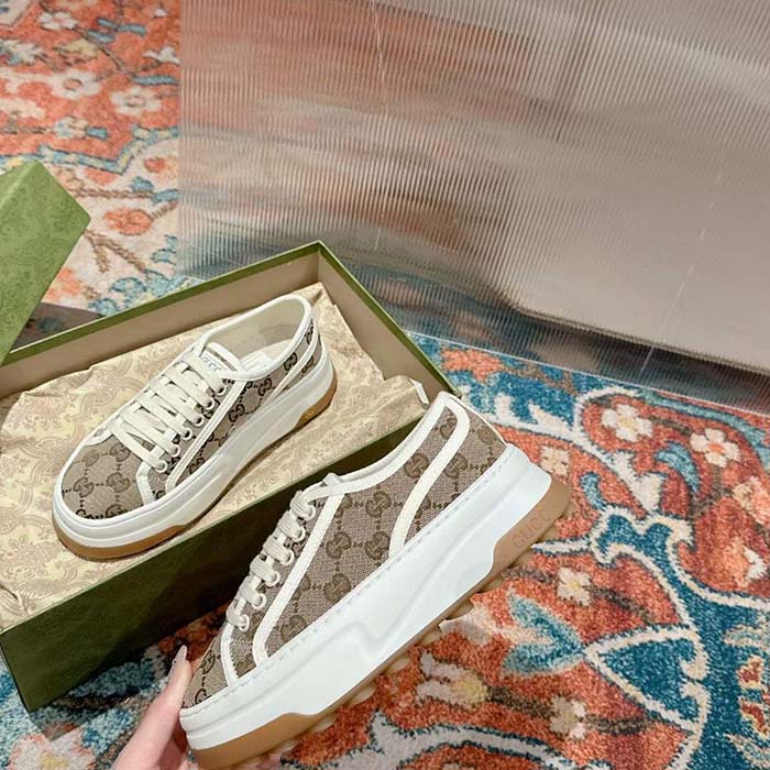 Gucci Unisex GG Sneaker Beige Ebony Original GG Canvas Low Heel