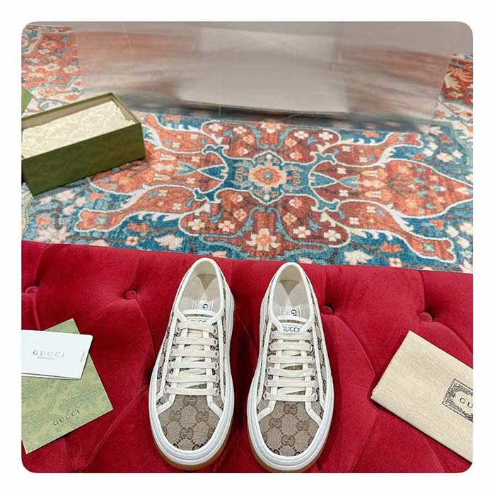 Gucci Unisex GG Sneaker Beige Ebony Original GG Canvas Low Heel