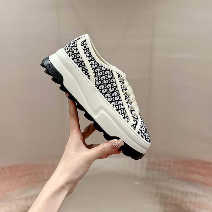 Gucci Unisex GG Sneaker Ivory Black GG Canvas Jacquard Low Heel