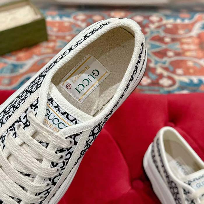Gucci Unisex GG Sneaker Ivory Black GG Canvas Jacquard Low Heel