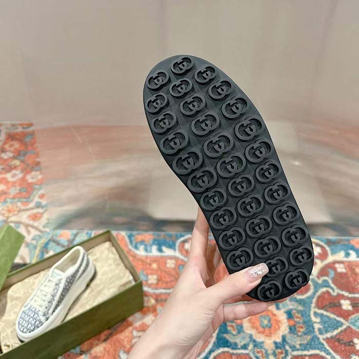 Gucci Unisex GG Sneaker Ivory Black GG Canvas Jacquard Low Heel