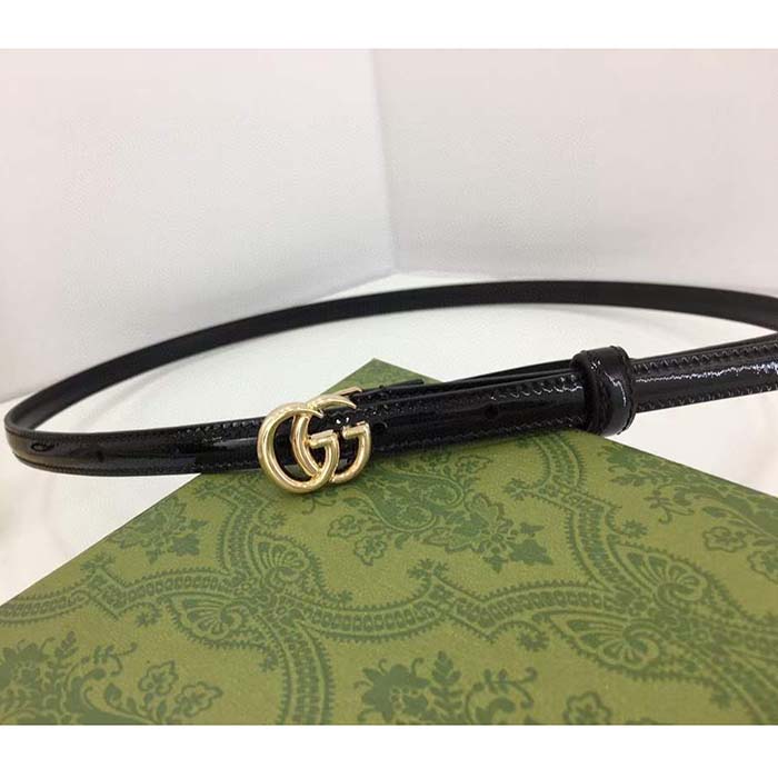Gucci Unisex GG Thin Patent Double G Belt Black Leather 1.3 CM Width