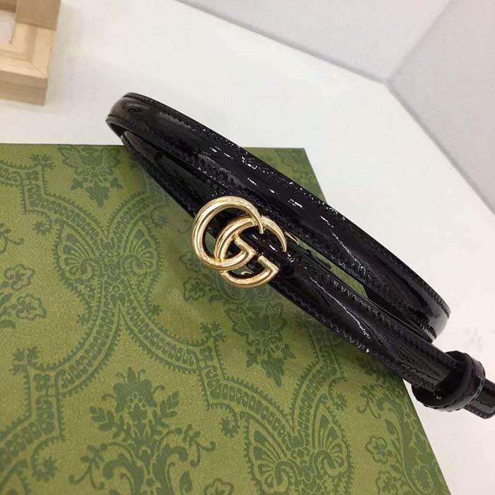 Gucci Unisex GG Thin Patent Double G Belt Black Leather 1.3 CM Width