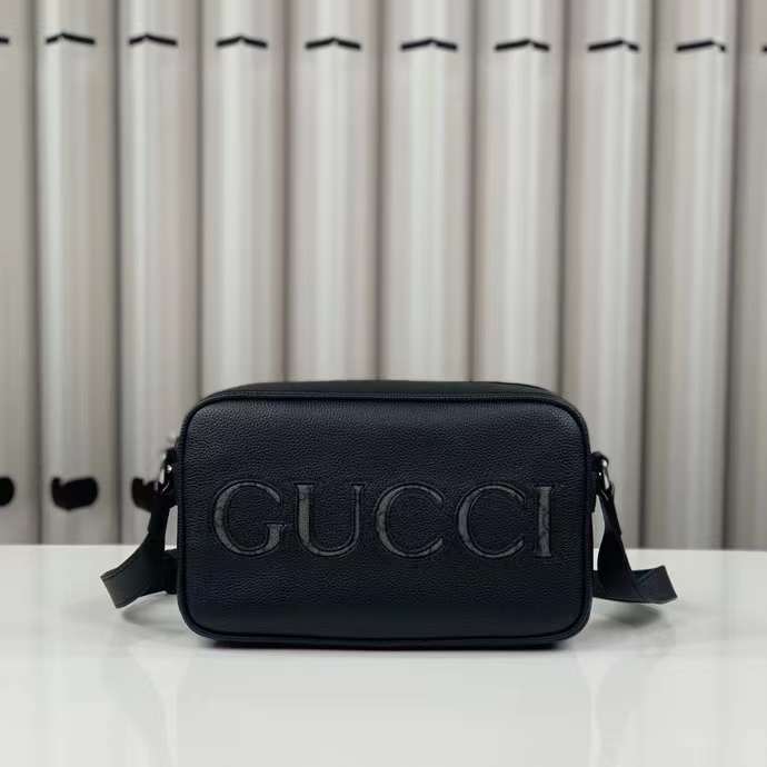 Gucci Unisex Mini Shoulder Bag Black Leather Grey Black GG Supreme Canvas