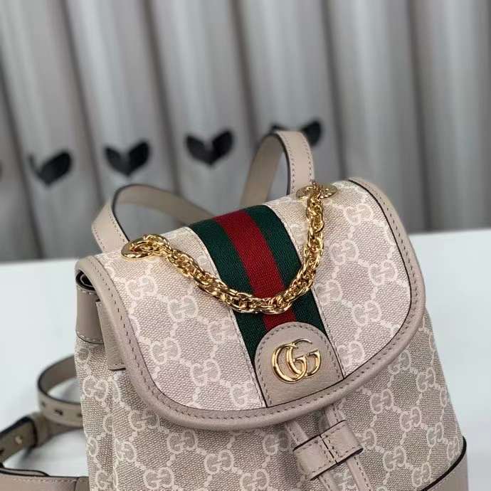 Gucci Unisex Ophidia Mini Backpack Beige White GG Supreme Canvas Double G