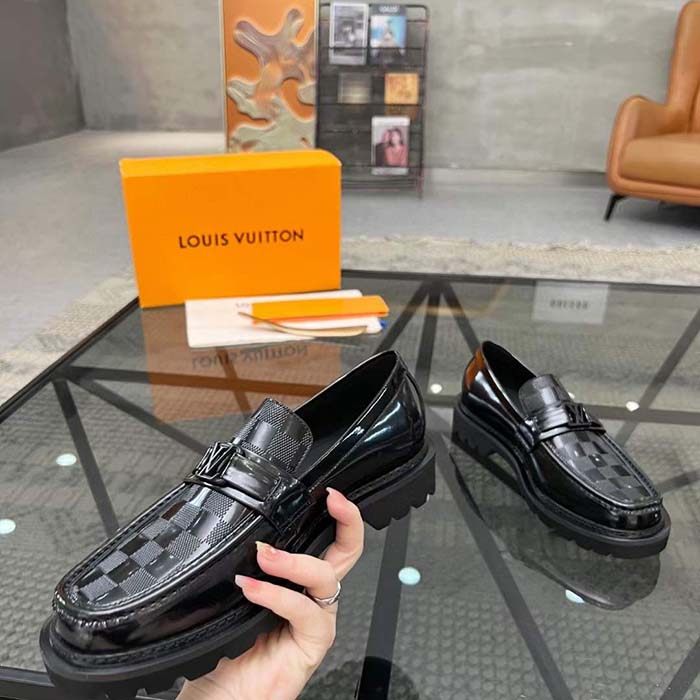 Louis Vuitton LV Unisex Major Loafer Black Damier Glazed Calf Leather Micro 1AC5WE