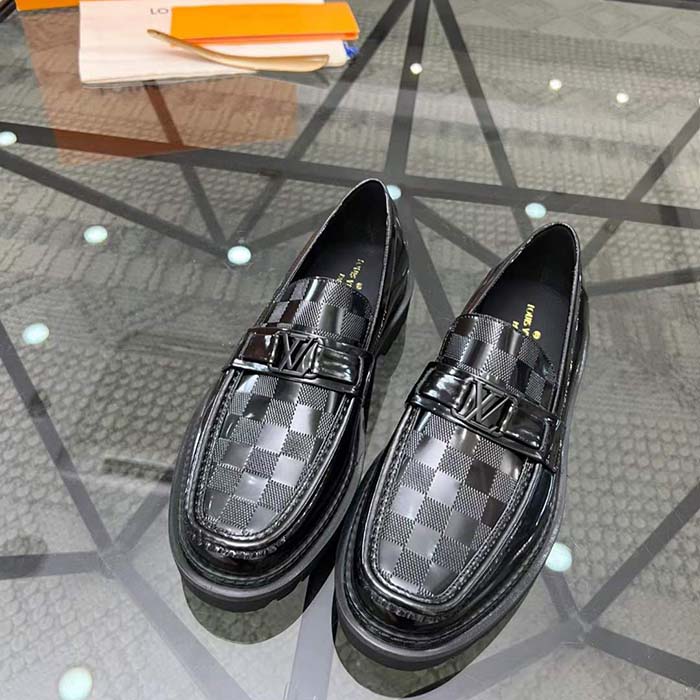Louis Vuitton LV Unisex Major Loafer Black Damier Glazed Calf Leather Micro 1AC5WE