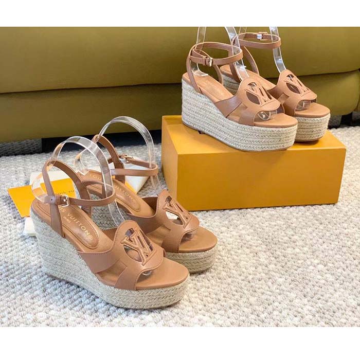 Louis Vuitton Women LV Isola Wedge Sandal Cognac Brown Calf Leather Rope Rubber 1ACI61