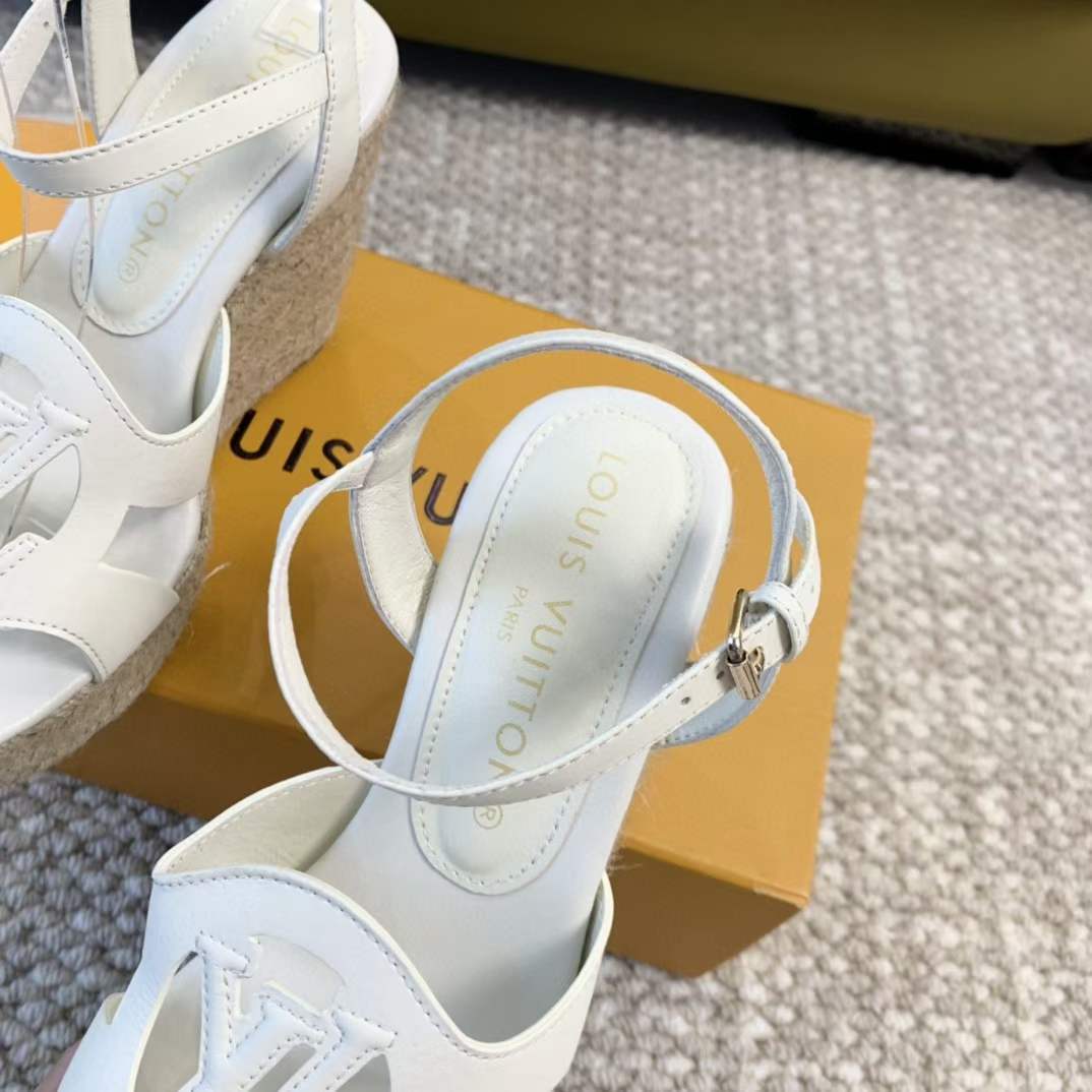 Louis Vuitton LV Women LV Isola Wedge Sandal White Calf Leather Rope Rubber 1ACI8U