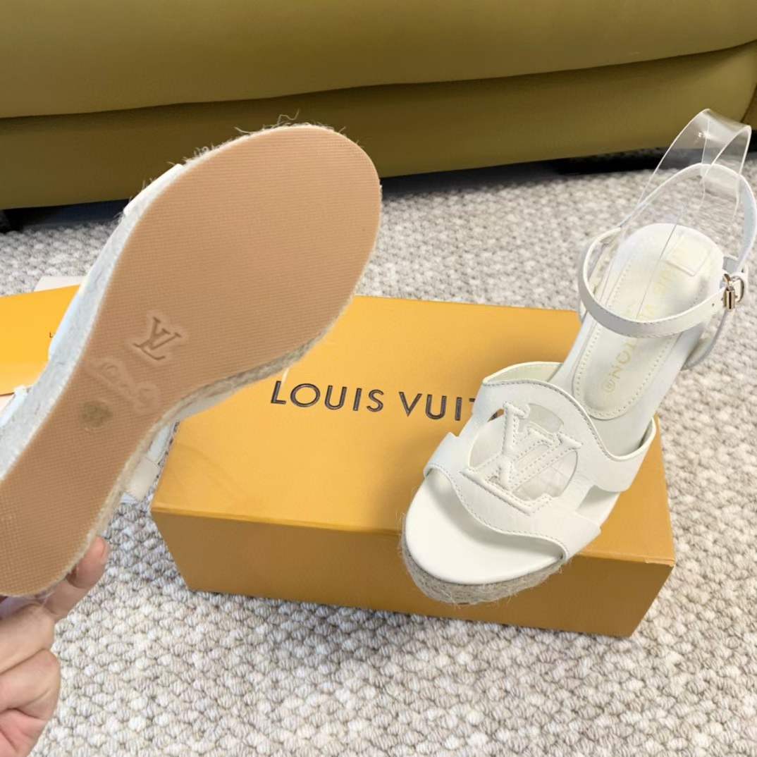 Louis Vuitton LV Women LV Isola Wedge Sandal White Calf Leather Rope Rubber 1ACI8U