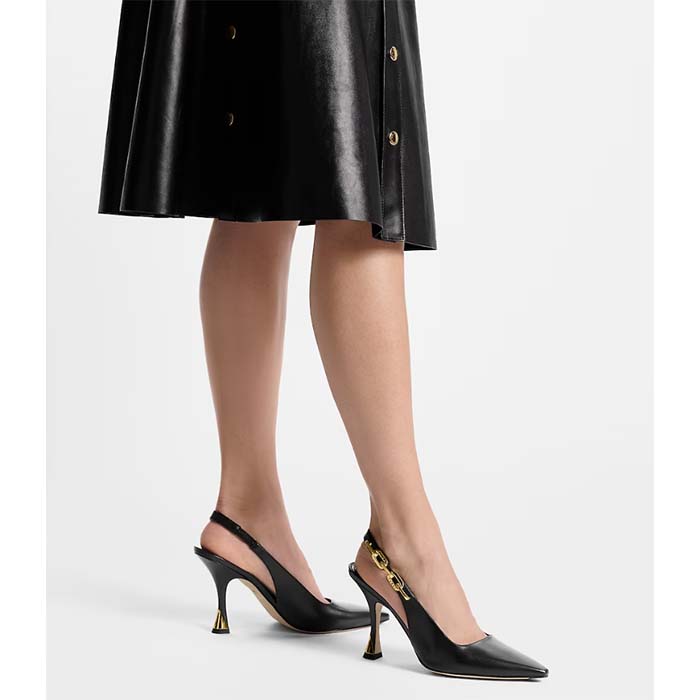 Louis Vuitton LV Women Sparkle Slingback Pump Black Calf Leather 9.5 CM Heel 1ABPHC