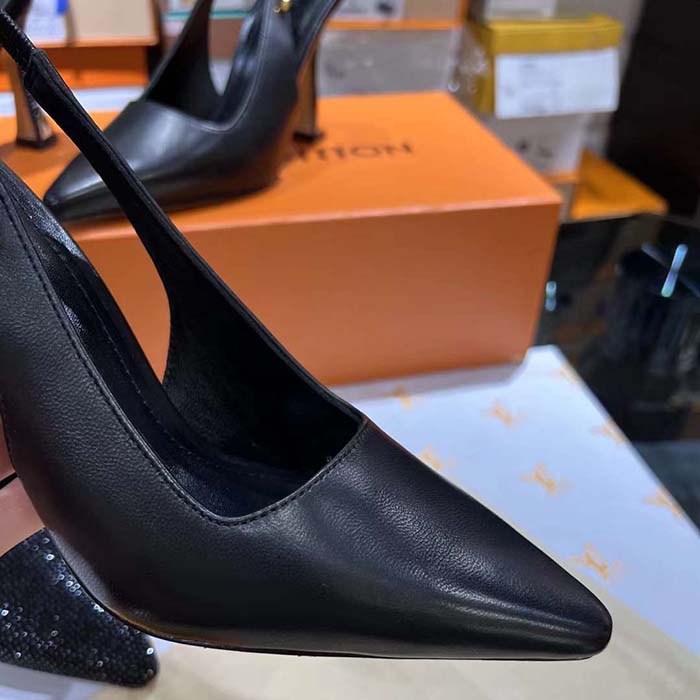 Louis Vuitton LV Women Sparkle Slingback Pump Black Calf Leather 9.5 CM Heel 1ABPHC