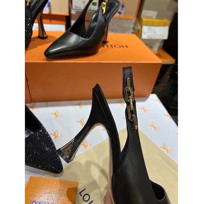 Louis Vuitton LV Women Sparkle Slingback Pump Black Calf Leather 9.5 CM Heel 1ABPHC