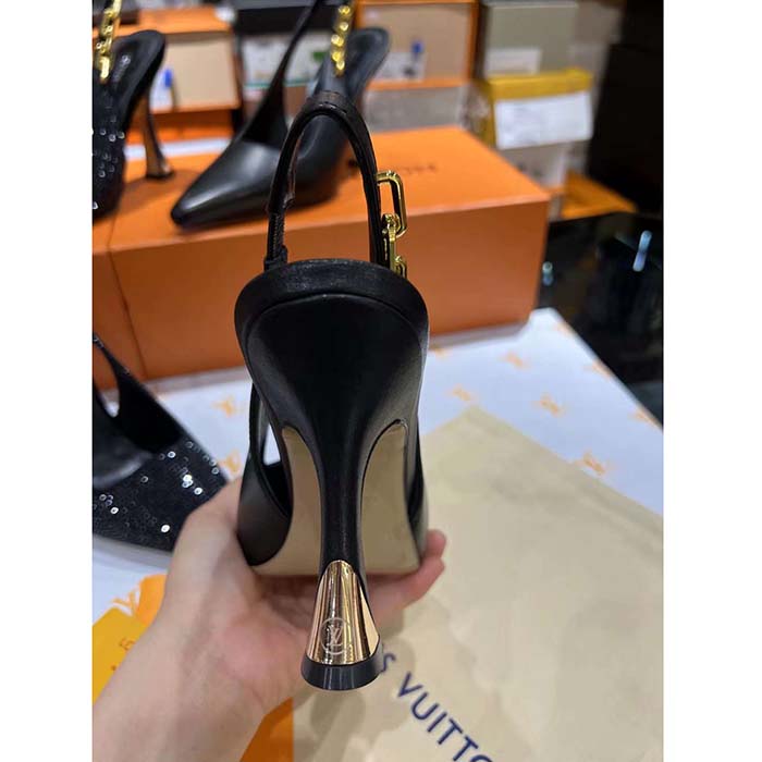 Louis Vuitton LV Women Sparkle Slingback Pump Black Calf Leather 9.5 CM Heel 1ABPHC