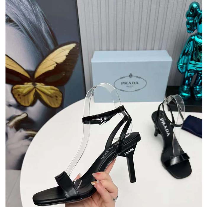 Prada Women Satin High-Heeled Sandals Black Viscose 8.5 CM Heel