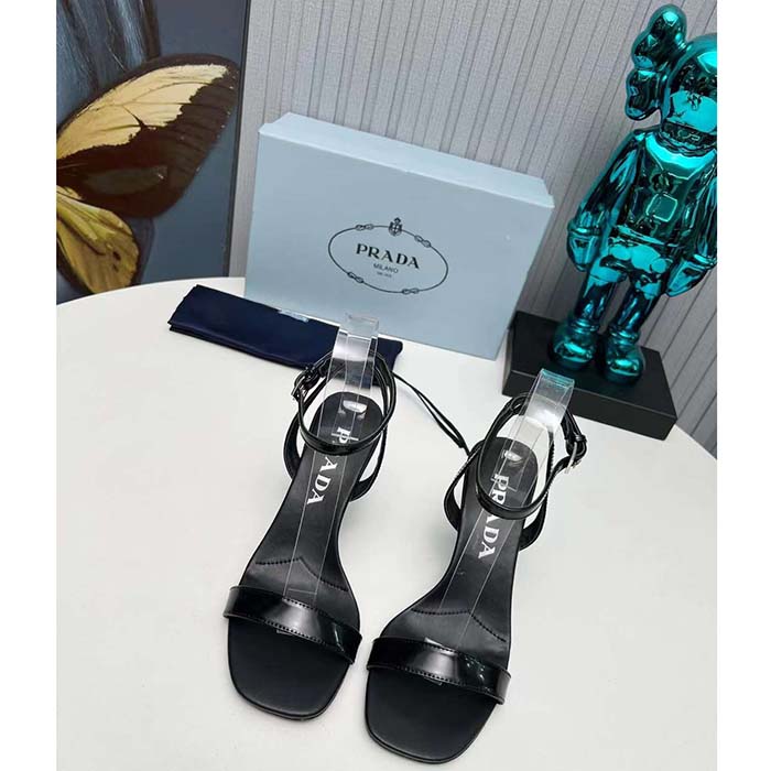 Prada Women Satin High-Heeled Sandals Black Viscose 8.5 CM Heel