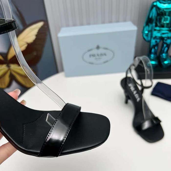 Prada Women Satin High-Heeled Sandals Black Viscose 8.5 CM Heel