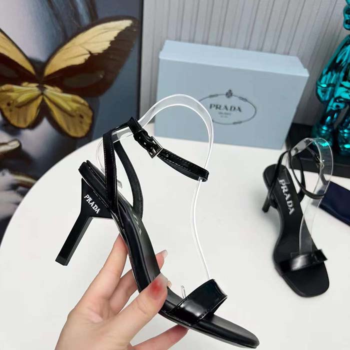 Prada Women Satin High-Heeled Sandals Black Viscose 8.5 CM Heel